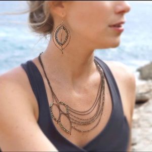 Boho casual necklace - asymmetric leaf pattern